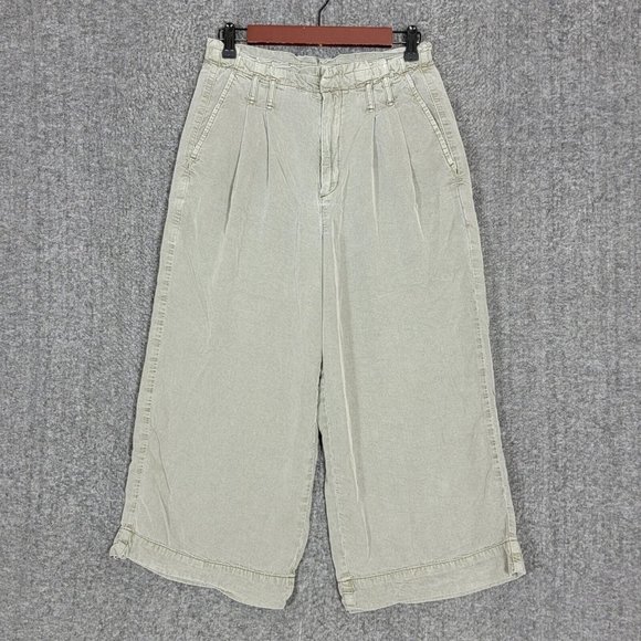 American Eagle Pants Womens 6 Green High Waist Wide Leg Paper Bag Crop - Picture 1 of 12